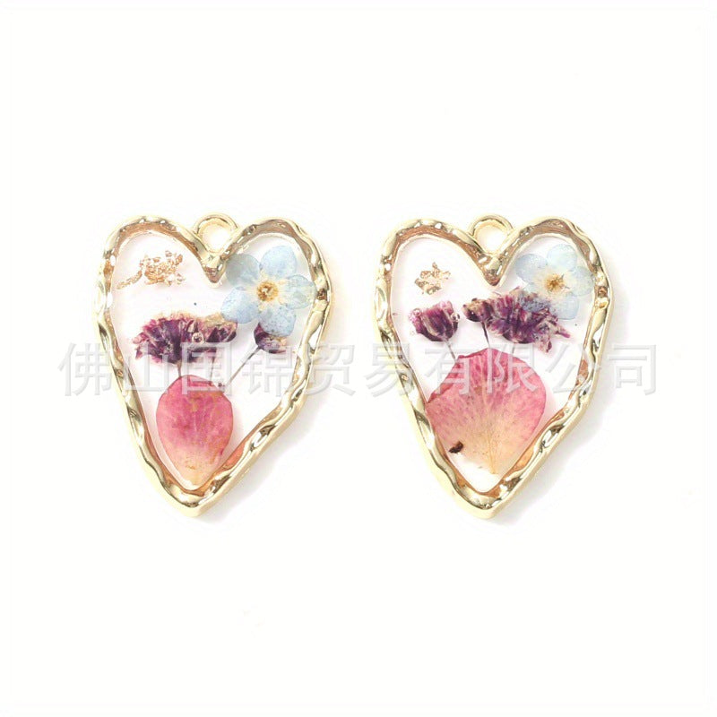 Wholesale 10pcs/pack DIY fresh real flower heart-shaped epoxy pendant